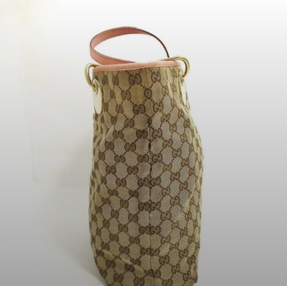 GUCCI Vintage Monogram Tote Brown/tan canvas & pink Leather trim - Picture 4 of 16